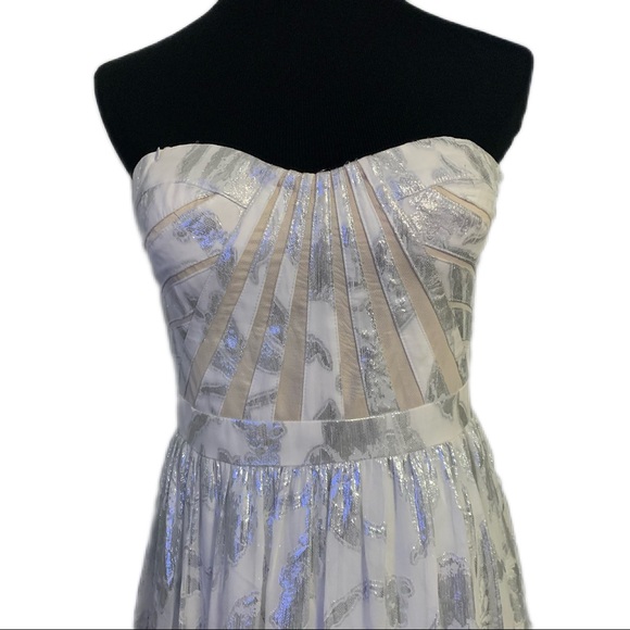 Aiden Maddox SZ 8 Silver Metallic and White Silk Wedding Formal Prom Gown - Picture 2 of 16